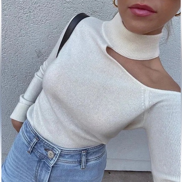 Antonio Melani Brooke Cutout 100% Cashmere Sweater Ivory Size Large NWT $149 - Picture 5 of 16